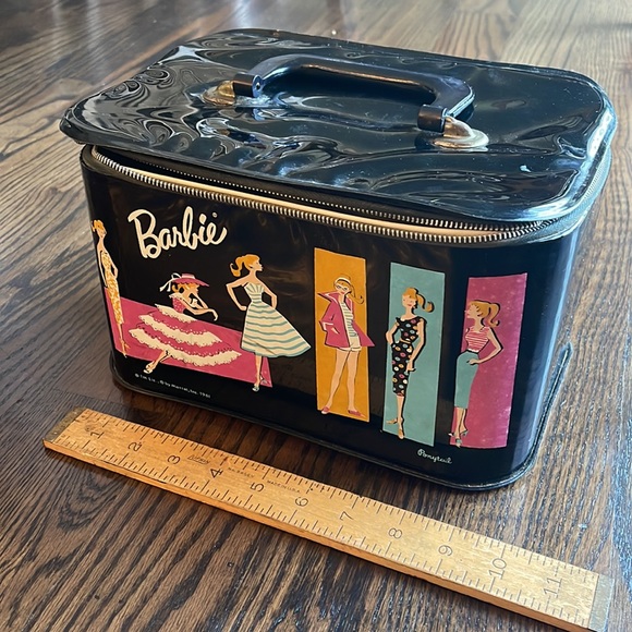 Barbie Bags Vintage Barbie 961 Train Case Black Bag Handle Mattel Ponytail Pink Dress Poshmark